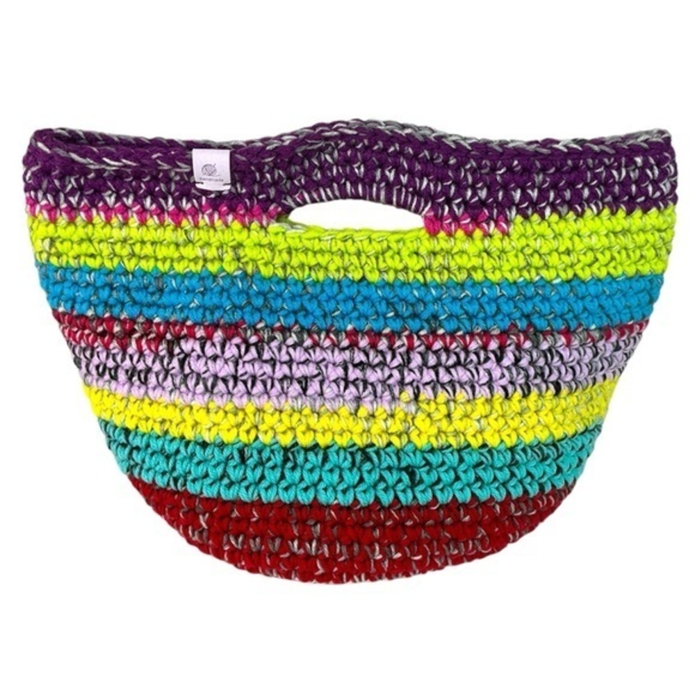 Handcrafted Multicolor Crochet Scrap Woven Tote Bag Basket Storage Handmade Knit